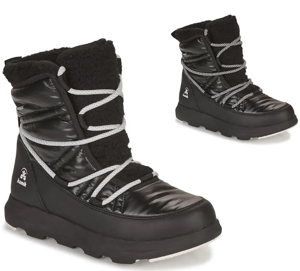 Kamik Womens Lea Pull Winter Boots US 7 M EU 38 Black Fleece NIB